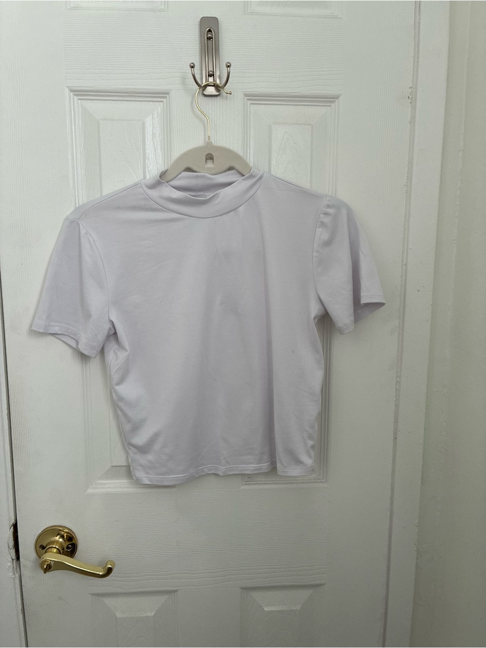 Women's White Short-Sleeve Mock Neck Tee